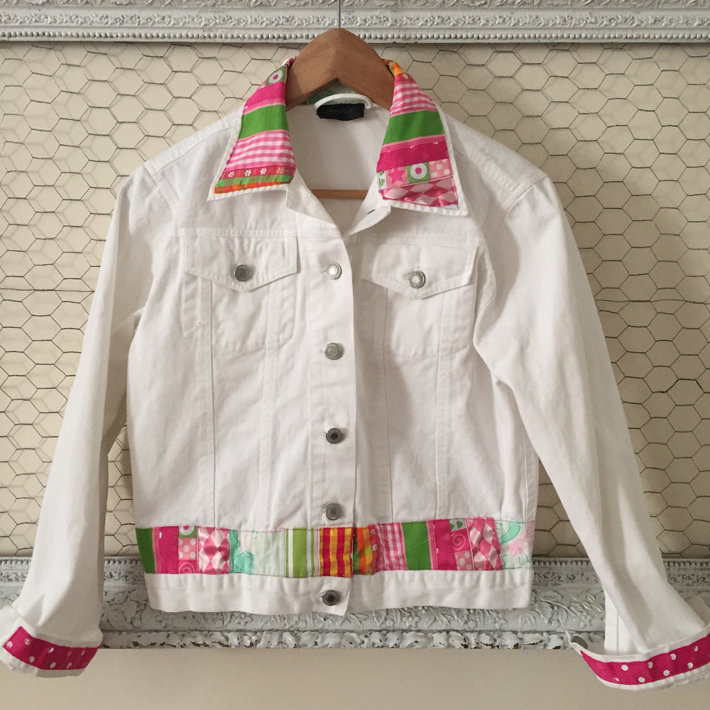LIZA BYRD White 100% Cotton Denim Ribbon Jacket S